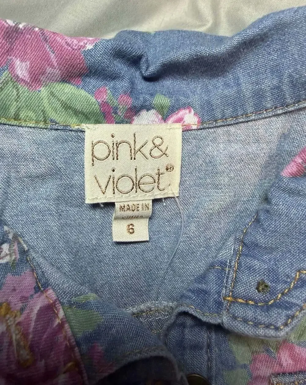 Pink & Violet Girls Floral Print Denim Bodice Tulle Tutu Dress w/ Metallic Belt